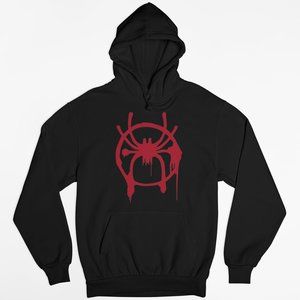 NEW Miles Morales Spiderman Spray Paint Logo Fleece Pullover Hoodie BLACK